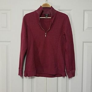 Eddie Bauer Preppy Burgundy 3/4 Zip Down Crew Sweater